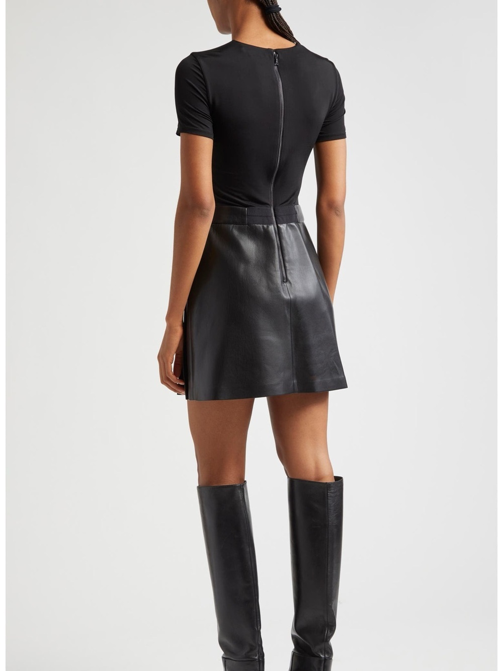 NWT Alice + Olivia Chara Mixed Media Black Leather Minidress Size 8 - Picture 4 of 10